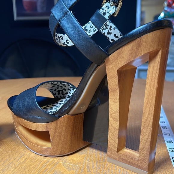 Jessica Simpson black and cheetah wooden heels sz 6.5 - Picture 8 of 9